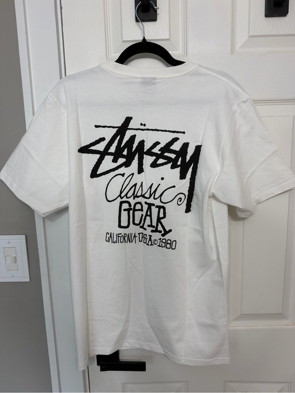 Stussy Classic Gear Graphic Logo White Men's T-Shirt Medium New